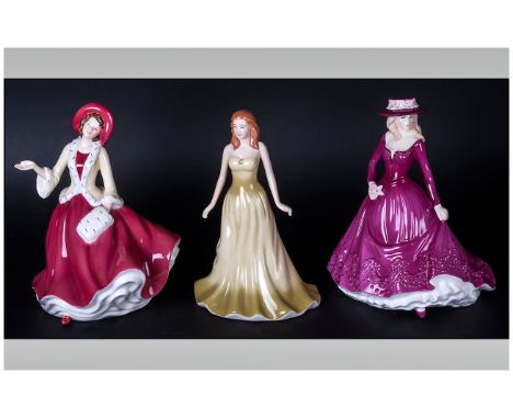 Two Royal Doulton and One Royal Worcester Figures comprising Royal Doulton, Pretty Ladies, Christmas 2009 figure, HN5350, red