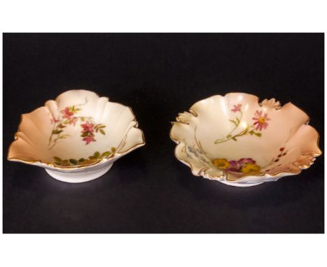 Royal Worcester Blush Ivory Handpainted small Shaped dish. (2) Dates 1903 and 1906.  Each 3.75'' diameter. 