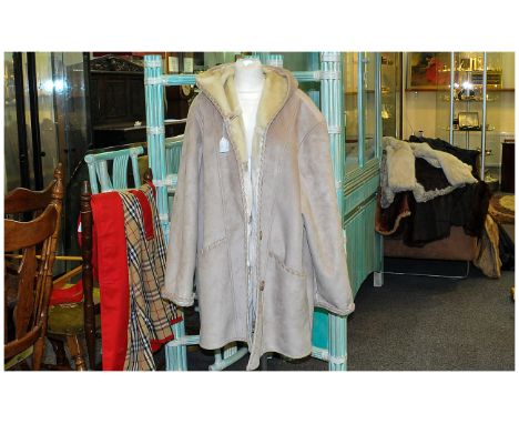 Full Length Suede Hooded Coat with fur lining. Button Fastening , fur lined cuffs & slit pockets. Large size.