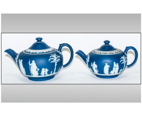 Wedgwood Scarce Late 19th Century Jasperware Teapots, 2 in total. Fine Jasperware Teapots in the typical dark blue colour of 