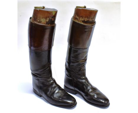 A PAIR OF GENT'S BLACK LEATHER TOP HUNTING BOOTS and trees, by 'L.J.Watkins' 