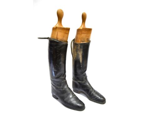 A PAIR OF GENTS BLACK LEATHER HUNTING BOOTS  complete with trees