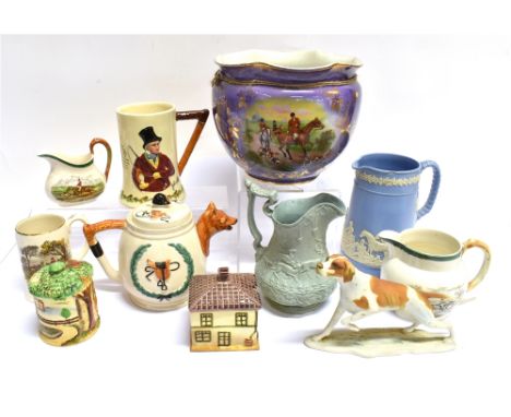 ASSORTED CERAMIC WARES  comprising a Crown Devon Fieldings 'John Peel' musical tankard; Marumon Ware [Japan] preserve pot; Ka