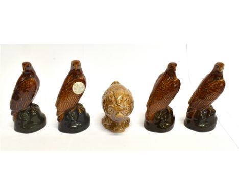 FOUR BESWICK 'BENEAGLES SCOTCH WHISKY' miniature eagle decanters, 11cm high and a similar fish decanter (5)