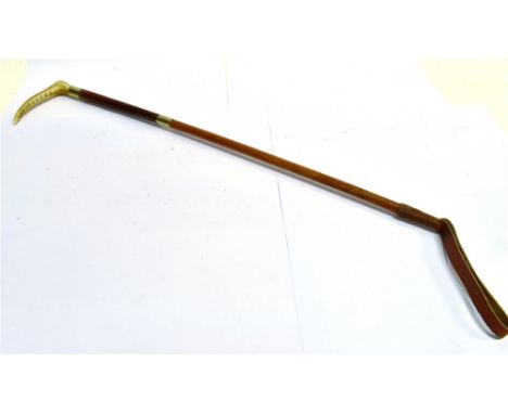 A LADIES/CHILDS HUNTING CROP  with antler grip, part leather and part bamboo shaft, and with twin plated collar, one engraved