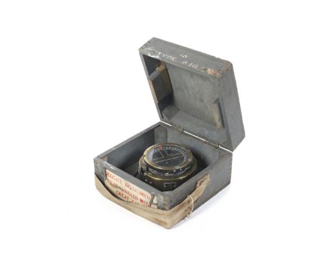 A type PII naval compass. In a brass fitting, plaque to the side marked AM 6A / 1672No. 57543H, dated to base 15 Sept 1967, D