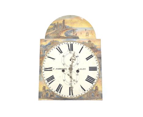 Early 19 th century Longcase clock movement. 36cm (14 inch) painted break arch 8 day dial with inset seconds and date dials, 