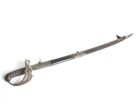 A Victorian 1827/45 Pattern British Rifle Officer's sword. With crowned bugle cipher to the hilt, wired fish skin grip, in a 