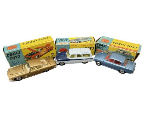 Three boxed Corgi cars, to include: - 241 Ghia L.64 with Chrysler Engine - 424 Ford Zephy Estate Car - 252 Rover 2000
