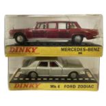 A pair of cased Dinky cars, to include: - Mk 4 Ford Zodiac - Mercedes Benz 600