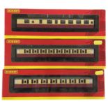 Three boxed Hornby 00 gauge coaches, to include: - R4181 BR 61ft 6in Buffet Car, E9133E - R4180 BR