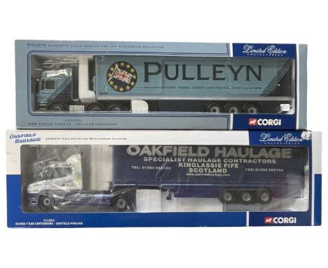 A pair of large scale Limited Edition Corgi lorries, to include: - CC12005: Man Fridge Trailer - Pulleyn Transport - CC12811: