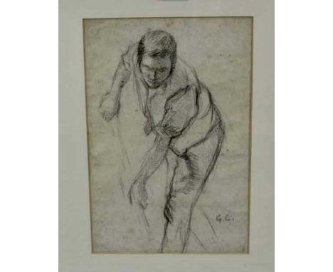 George Clausen (1852-1944) pencil sketch, farm labourer, initialled, 29cm 20cm, in glazed frame