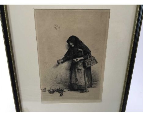 Attributed to Carl Bloch (1837-1890) pen and ink sketch of a child dated Rome 1862, 16cm x 8cm and a Carl Bloch etching of a 