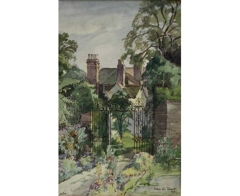 John R. Trout, watercolour - The Garden, Wentworth House, Braintree, signed and dated '46, 46cm x 29cm, in glazed gilt frame