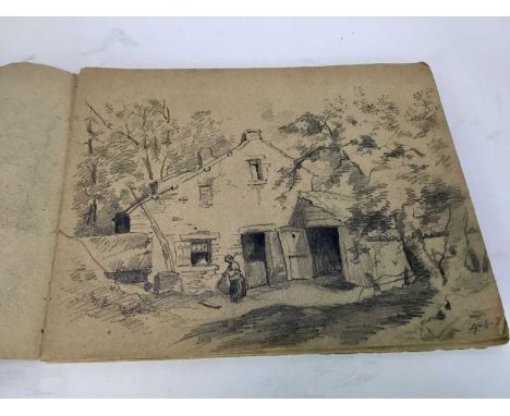 Two Victorian sketch books, both containing assorted pencil drawings to include figures, architecture and landscapes, circa 1