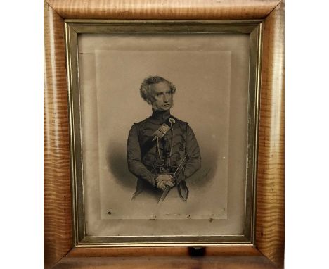 Victorian lithograph portrait - W.W. Mitchell, dated 1850, image 28.5cm x 37cm, in maple frame (55cm x 64cm overall)