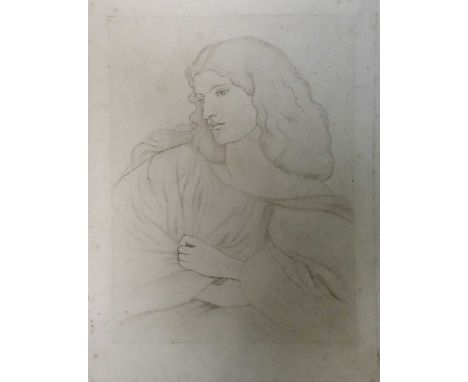 Dante Gabriel Rossetti, antique print, half length portrait of a lady, plate size 25cm x 18.5cm, overall sheet 36.5cm x 26.5c