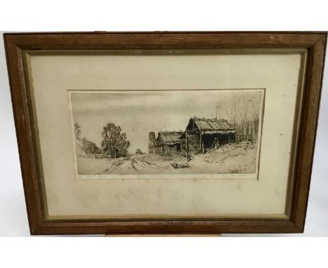 Sylvia Morgan, 1929, etching, signed titled 'Roadside Shanties' and numbered from an edition of 50, Label to back reading: 'T