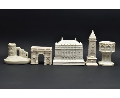FIVE PIECES OF 19TH AND 20TH CENTURY PARIAN PORCELAIN, comprising a Minton font, impressed marks, height 10.5cm, a Cauldon re