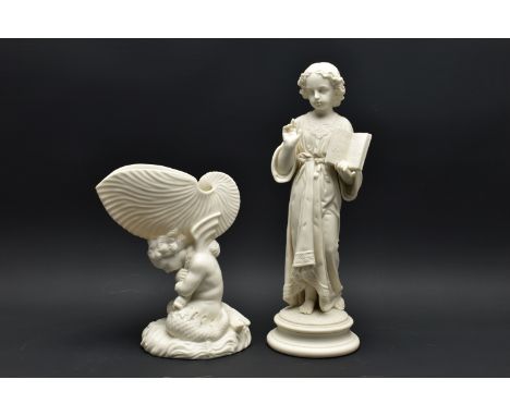 A 19TH CENTURY PARIAN FIGURE OF THE CHRIST CHILD, modelled wearing robes, holding an open book inscribed 'Blessed is he Who B