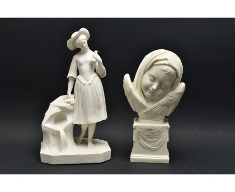 A 19TH CENTURY COPELAND PARIAN BUST 'ASLEEP', modelled by J.S. Westmacott, on a socle pedestal base printed in gilt with line