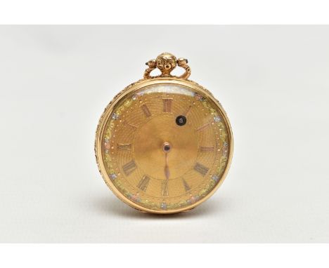 A WILLIAM IV, 18CT YELLOW GOLD, KEY WOUND OPEN FACE POCKET WATCH, the decorative gilt dial with gilt hourly applied Roman num