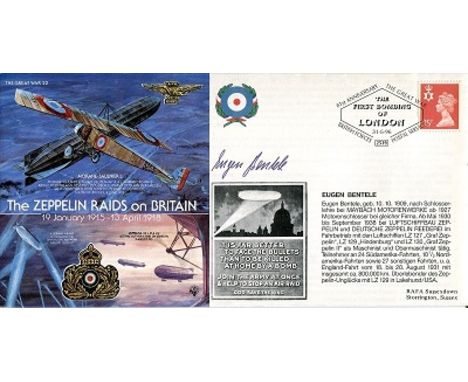 HINDENBURG SURVIVOR Great War series cover dedicated to the Zeppelin raids on Britain, signed by Eugen Bentele who was a mech