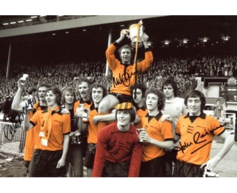 WOLVES MULTI-SIGNED 8x12 inch photo signed by Mike Bailey, John Richards and Kenny Hibbitt who were the Captain and two goals