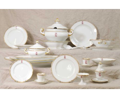 A porcelain dinner service by Fontanille & Marraud, second half of the 19th century, French, Limoges, each painted with a cro