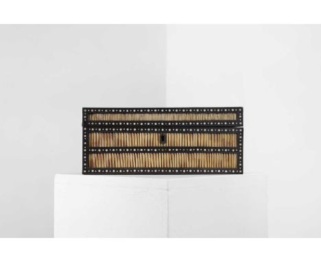A Sinhalese porcupine quill, ebony and ivory workbox,  19th century, Ceylonese (Sri Lankan), opening to a single compartment,