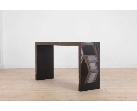 A Chinese-style coromandel lacquer console table, of recent manufacture, the square outline decorated with figures,147cm wide