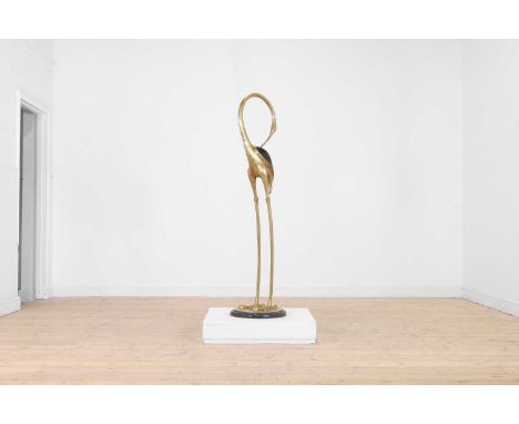 A gilt-brass crane, late 20th century, on a circular marble base,38cm wide148cm highCondition ReportThe crane has a couple of