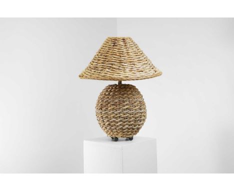 A woven wicker table lamp, of recent manufacture, of globular form, 47.5cm diameter57cm high including shadeProvenance: The s