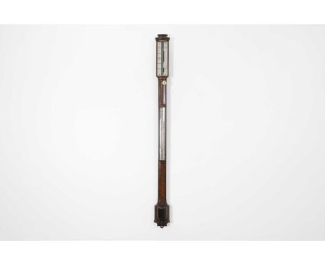 An early Victorian mahogany stick barometer,  by C W Dixey, 3 New Bond Street, London, with a bow front and angled ivory regi