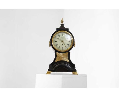 A George III ebonised and brass-mounted balloon clock, by William Cole, London, with circular brass plates and a single fusee
