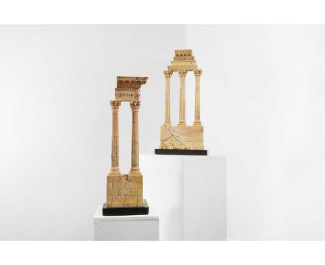 A pair of large carved Siena marble grand tour models, second half of the 19th century, Italian, of the Temples of Vespasian 