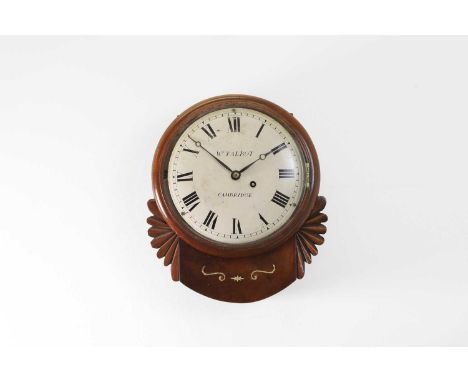 A mahogany and brass-inlaid drop-dial wall clock, by William Talbot, Cambridge, the 8-inch, signed and painted, circular dial