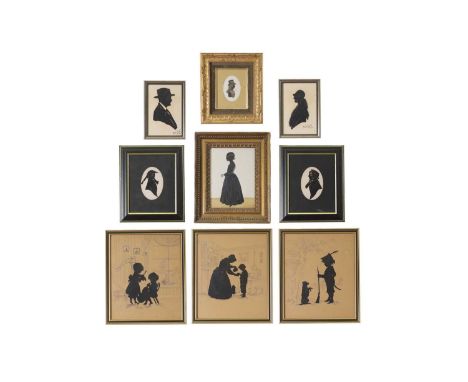 A group of twenty-six George III and later silhouettes, early 19th century and later, including a set of three interior scene