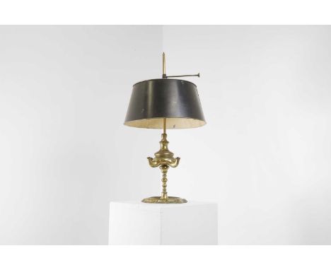 A gilt-brass bouillotte lamp, 19th century, issuing four branches and with a black-painted metal shade,35cm diameter63cm high