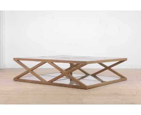 A large oak and glass ‘Marylebone’ coffee table by OKA, of recent manufacture, with 'X' frame detail,160cm wide140cm deep42cm