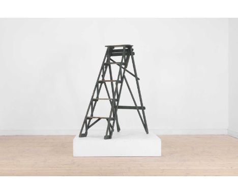 A painted pine ladder, 20th century, set with metal plates stamped 'Eclipse',51cm wide96cm deep120cm high