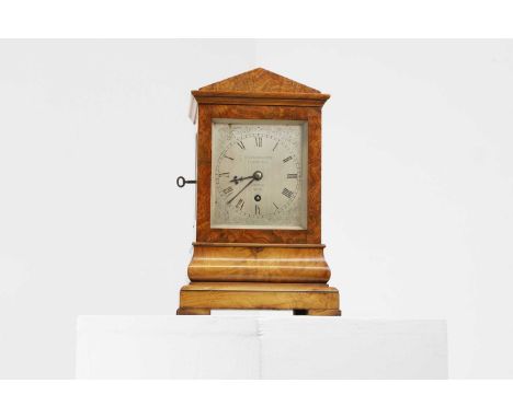 A walnut library clock,  19th century, numbered '4301', the rectangular silvered dial inscribed 'Barraud & Lunds, 41 Cornhill