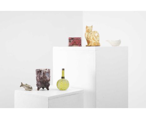 A group of decorative works of art, predominantly 19th century, comprising:a glazed terracotta cat,9cm wide7cm deep16cm high,