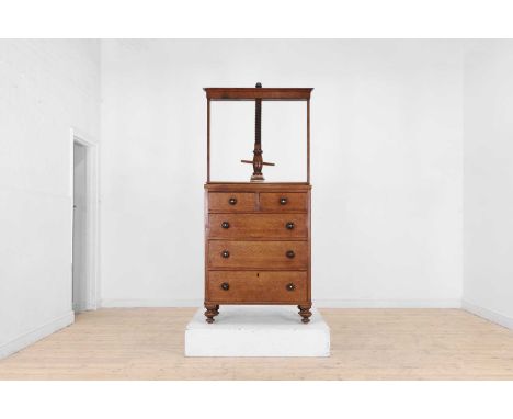 A Victorian oak press chest,  second half of the 19th century, Norfolk, with ivory-inlaid bun handles, 84cm wide 50cm deep 18