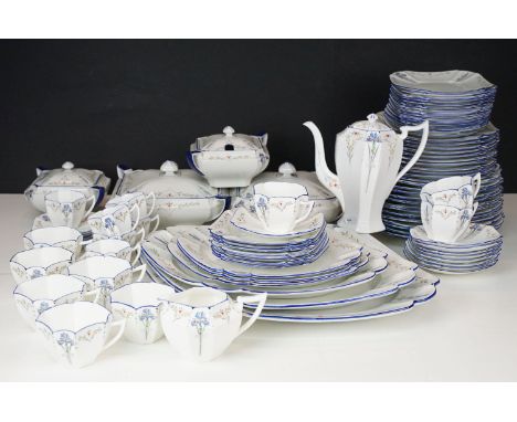 Large collection of Shelley Blue Iris pattern tea and dinner service set to include, two large lidded serving dishes, two sma