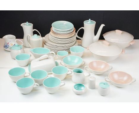 Selection of mid 20th century Poole pottery tableware to include six grey dinner plates, five grey plates, six grey side plat