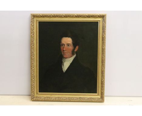 19th century English school, portrait of a gentleman, oil on canvas, name - possibly T Newman and dated 1827, 61 x 50.5cm, gi