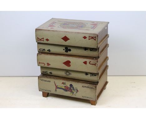 Set of five drawers to represent distressed stacked playing card suit 'books', H 55cm, W 46cm, D 32cm