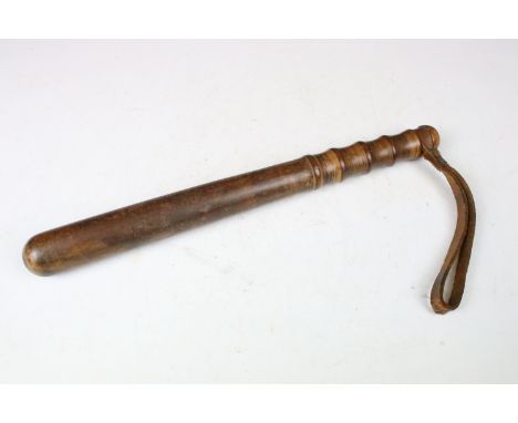 Wooden truncheon with leather strap c. WWII, length 37cm